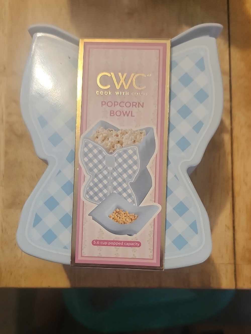 CWC Popcorn Bowl - Light Blue Gingham Butterfly